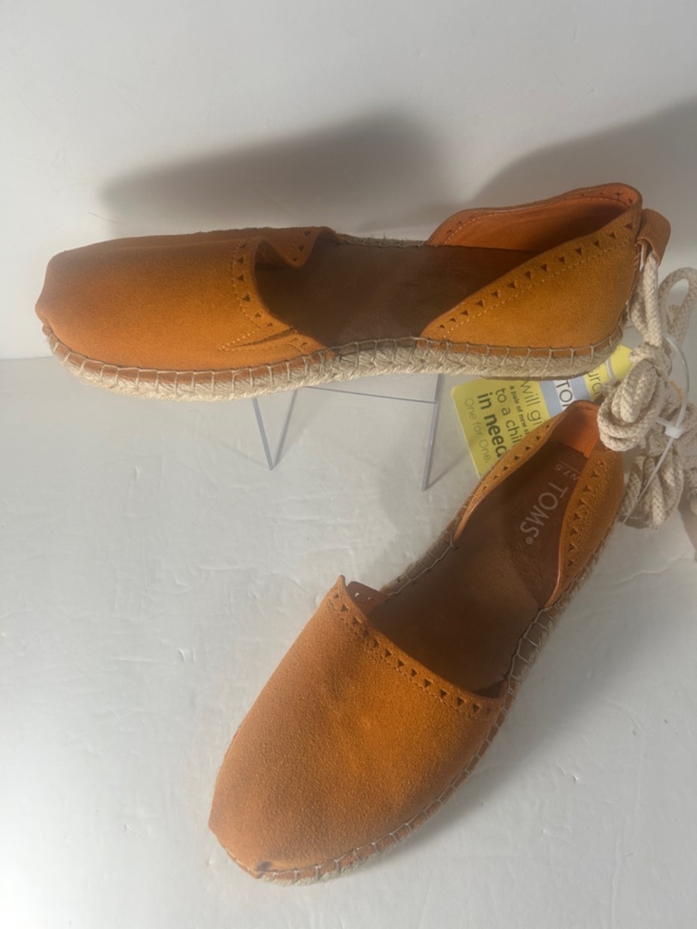 TOMS Orange Suede Espadrille Lace-Up Flats